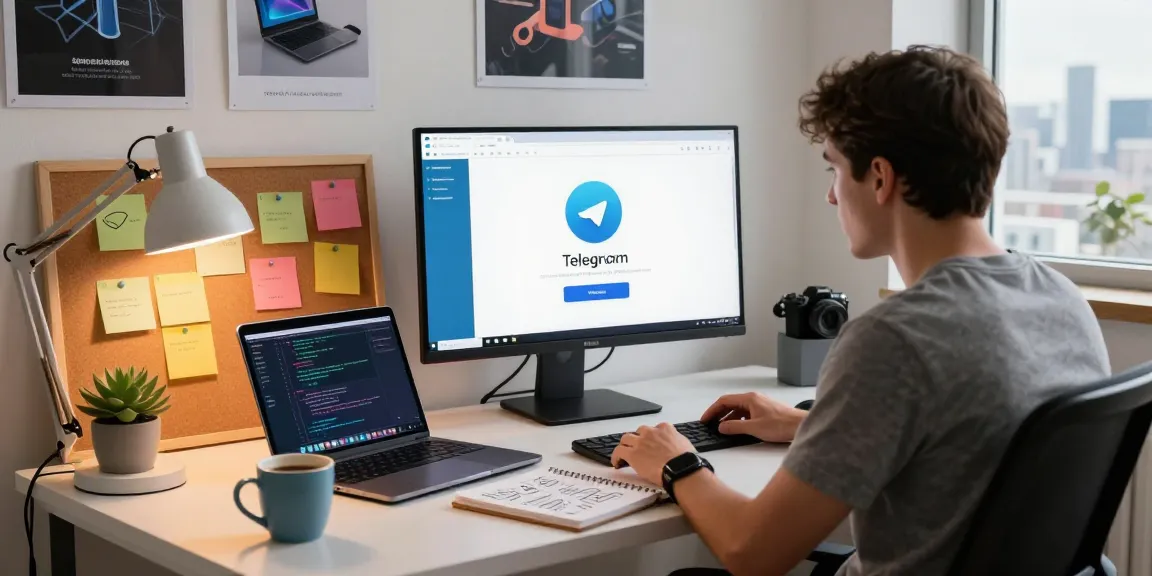 Person engaged with the Telegram Web Version on a modern workspace, showcasing tech and creativity.